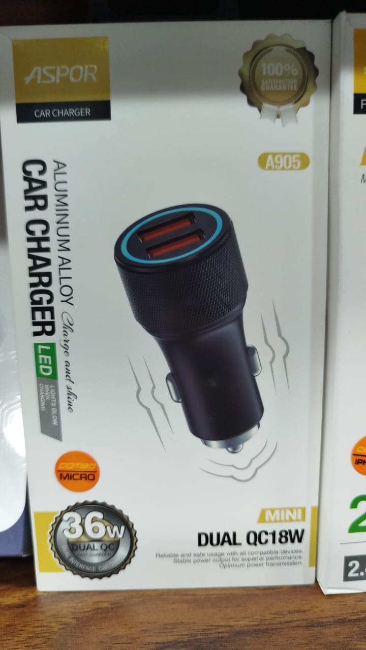 ASPOR A905 DUAL QC 18W TYPE-C CAR CHARGER